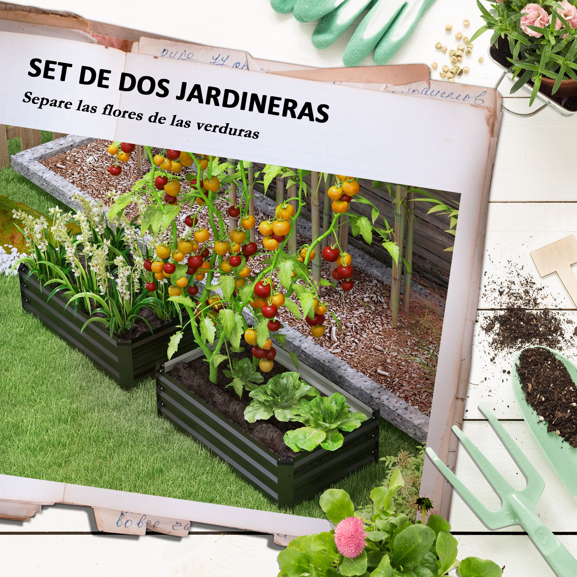 Set of 2 Rectangular Steel Outdoor Planters Urban Garden for Crops Plants Flowers for Patio Garden 100x60x30 cm Dark Grey