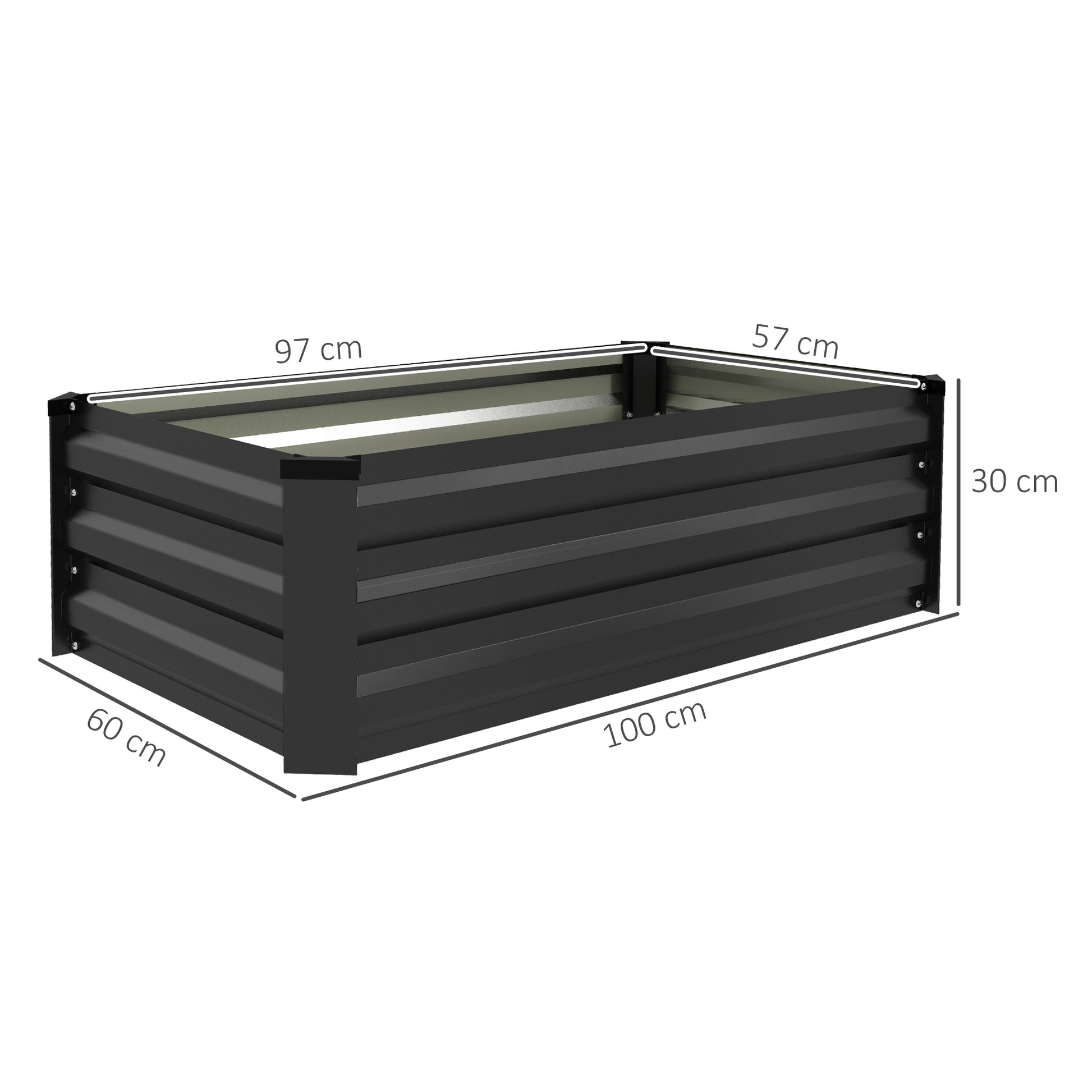 Set of 2 Rectangular Steel Outdoor Planters Urban Garden for Crops Plants Flowers for Patio Garden 100x60x30 cm Dark Grey