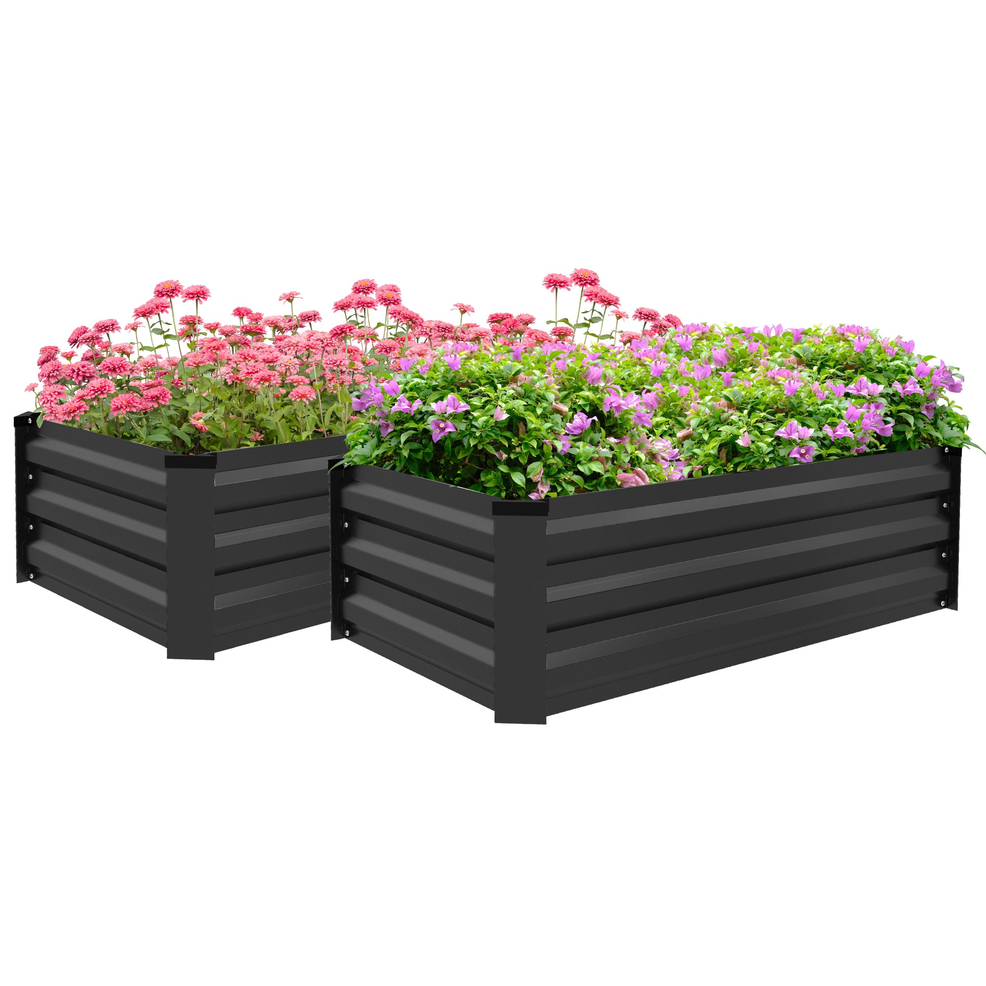Set of 2 Rectangular Steel Outdoor Planters Urban Garden for Crops Plants Flowers for Patio Garden 100x60x30 cm Dark Grey
