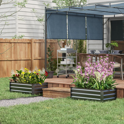 Set of 2 Rectangular Steel Outdoor Planters Urban Garden for Crops Plants Flowers for Patio Garden 100x60x30 cm Dark Grey