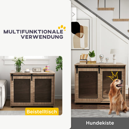 Dog Cage Furniture with 2 Lockable Sliding Doors Metal Elevated Dog Box for Home Indoor Dog House for Large Dogs up to 30 kg Side Table Dog Kennel 98 x 60 x 78 cm, Walnut