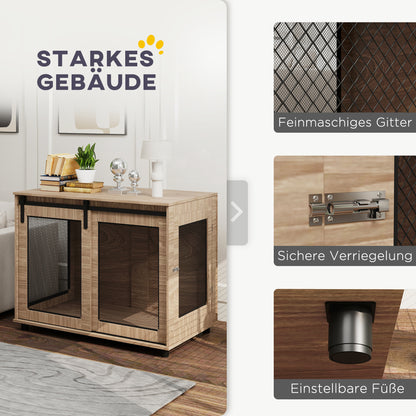 Dog Cage Furniture with 2 Lockable Sliding Doors Metal Elevated Dog Box for Home Indoor Dog House for Large Dogs up to 30 kg Side Table Dog Kennel 98 x 60 x 78 cm, Walnut
