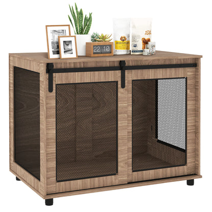 Dog Cage Furniture with 2 Lockable Sliding Doors Metal Elevated Dog Box for Home Indoor Dog House for Large Dogs up to 30 kg Side Table Dog Kennel 98 x 60 x 78 cm, Walnut