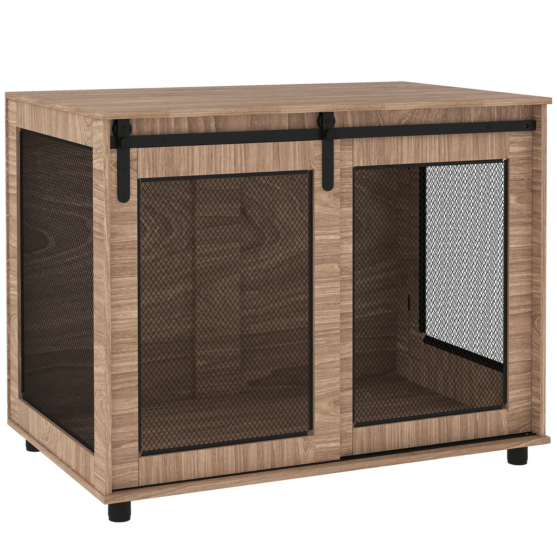 Dog Cage Furniture with 2 Lockable Sliding Doors Metal Elevated Dog Box for Home Indoor Dog House for Large Dogs up to 30 kg Side Table Dog Kennel 98 x 60 x 78 cm, Walnut