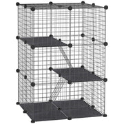 Small Animal Cage 38-Panels Pet Playpen Customizable Shape Metal Fence for Guinea Pigs Rabbits Chinchillas 70x70x105 cm Black