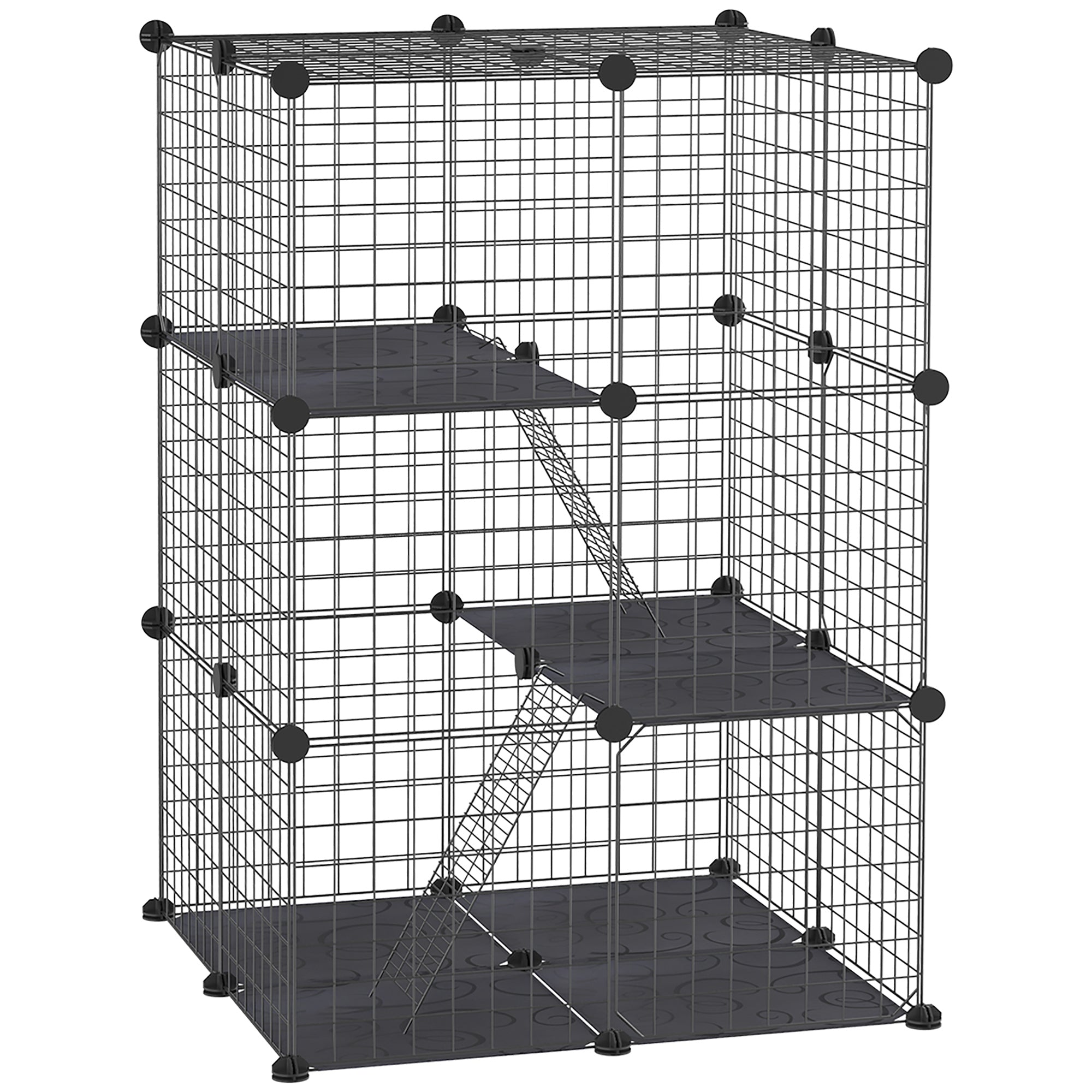 Small Animal Cage 38-Panels Pet Playpen Customizable Shape Metal Fence for Guinea Pigs Rabbits Chinchillas 70x70x105 cm Black