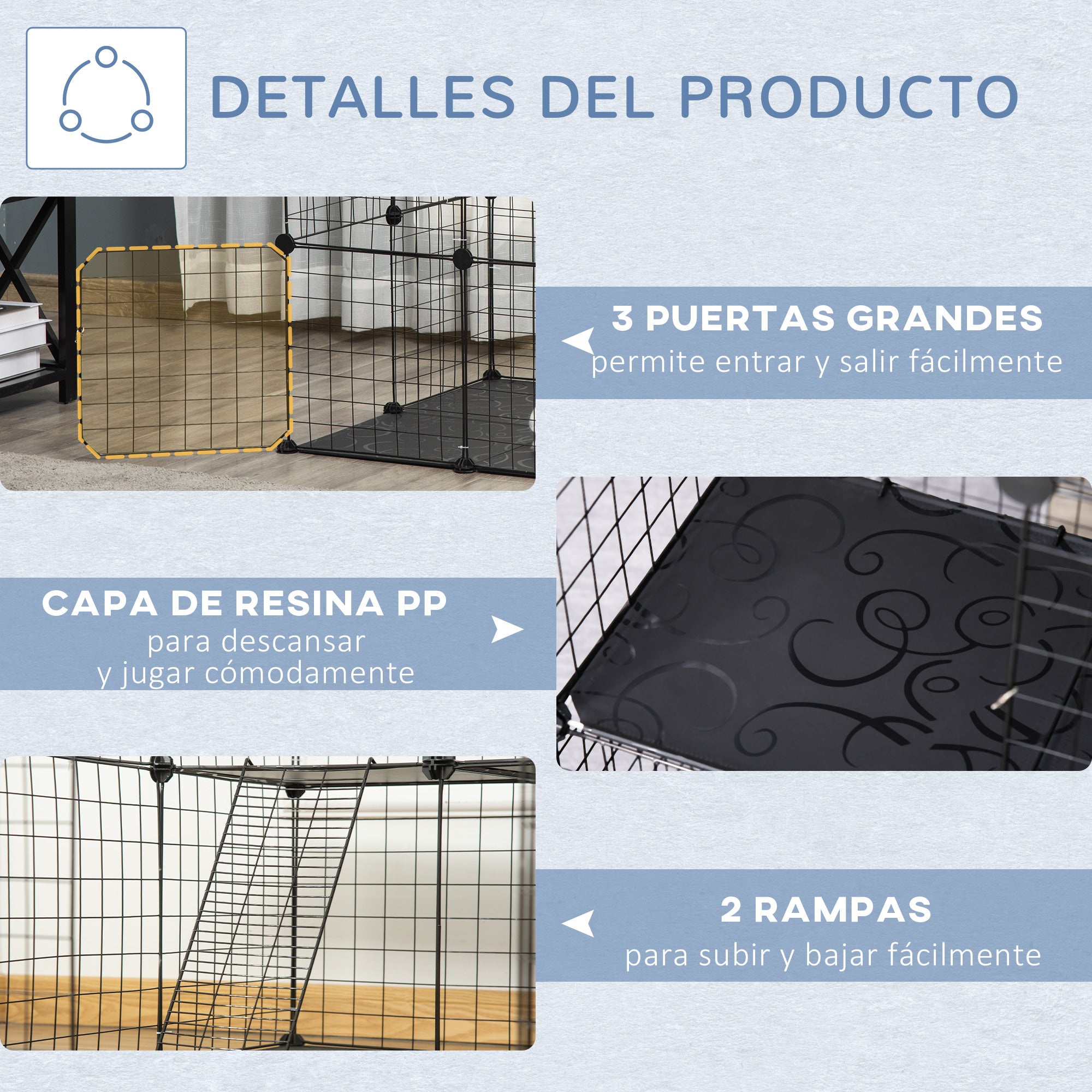 Small Animal Cage 38-Panels Pet Playpen Customizable Shape Metal Fence for Guinea Pigs Rabbits Chinchillas 70x70x105 cm Black
