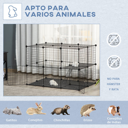 Small Animal Cage 38-Panels Pet Playpen Customizable Shape Metal Fence for Guinea Pigs Rabbits Chinchillas 70x70x105 cm Black