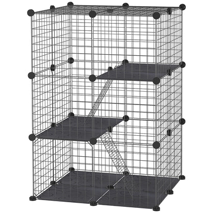 Small Animal Cage 38-Panels Pet Playpen Customizable Shape Metal Fence for Guinea Pigs Rabbits Chinchillas 70x70x105 cm Black