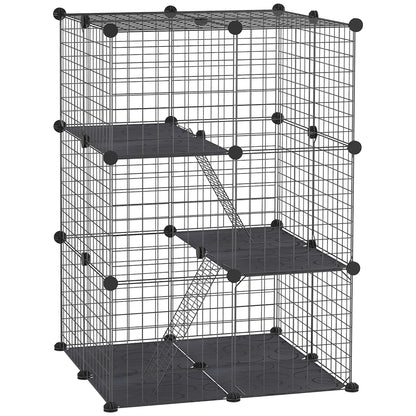 Small Animal Cage 38-Panels Pet Playpen Customizable Shape Metal Fence for Guinea Pigs Rabbits Chinchillas 70x70x105 cm Black