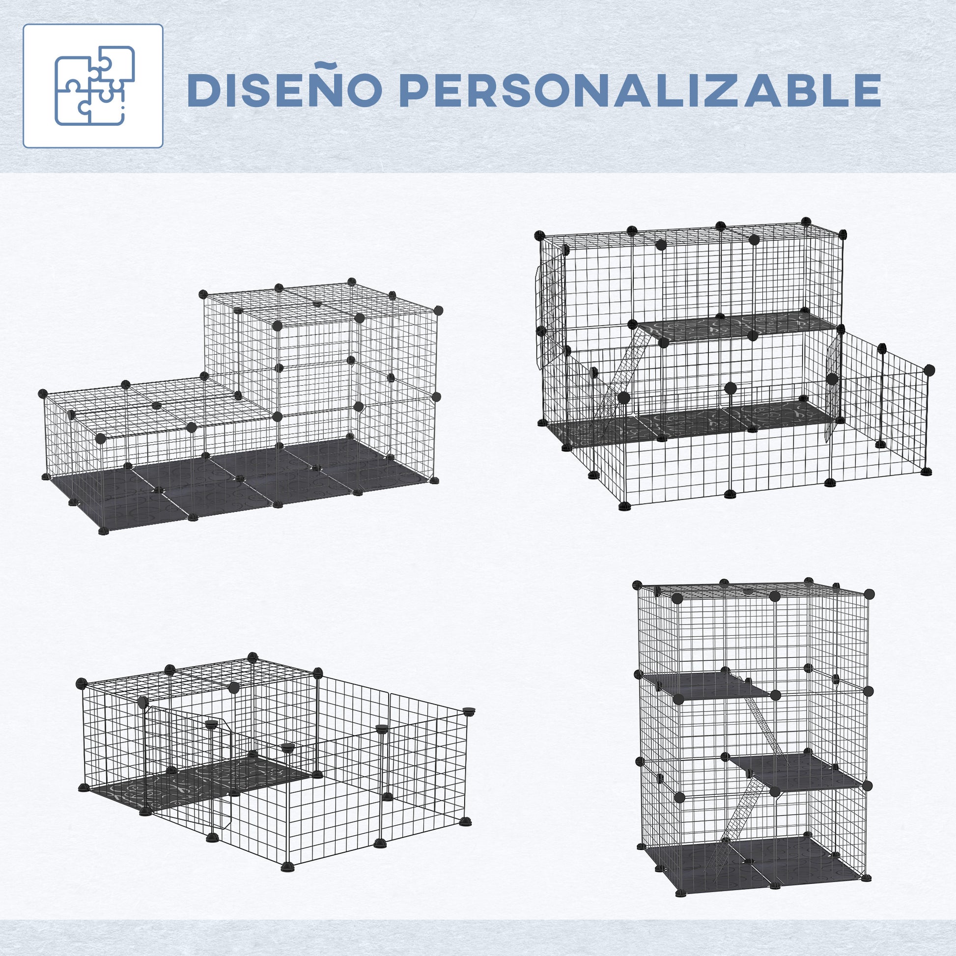 Small Animal Cage 38-Panels Pet Playpen Customizable Shape Metal Fence for Guinea Pigs Rabbits Chinchillas 70x70x105 cm Black