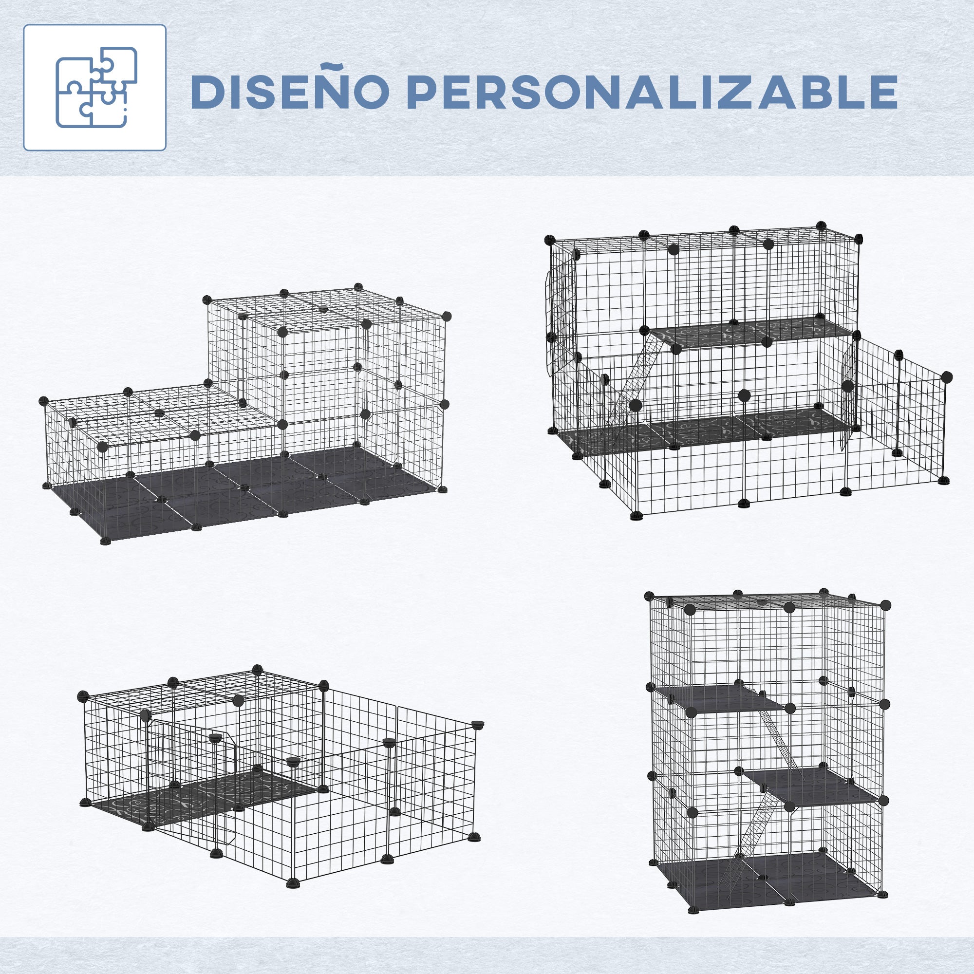 Small Animal Cage 38-Panels Pet Playpen Customizable Shape Metal Fence for Guinea Pigs Rabbits Chinchillas 70x70x105 cm Black