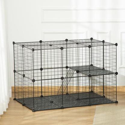 Small Animal Cage 38-Panels Pet Playpen Customizable Shape Metal Fence for Guinea Pigs Rabbits Chinchillas 70x70x105 cm Black