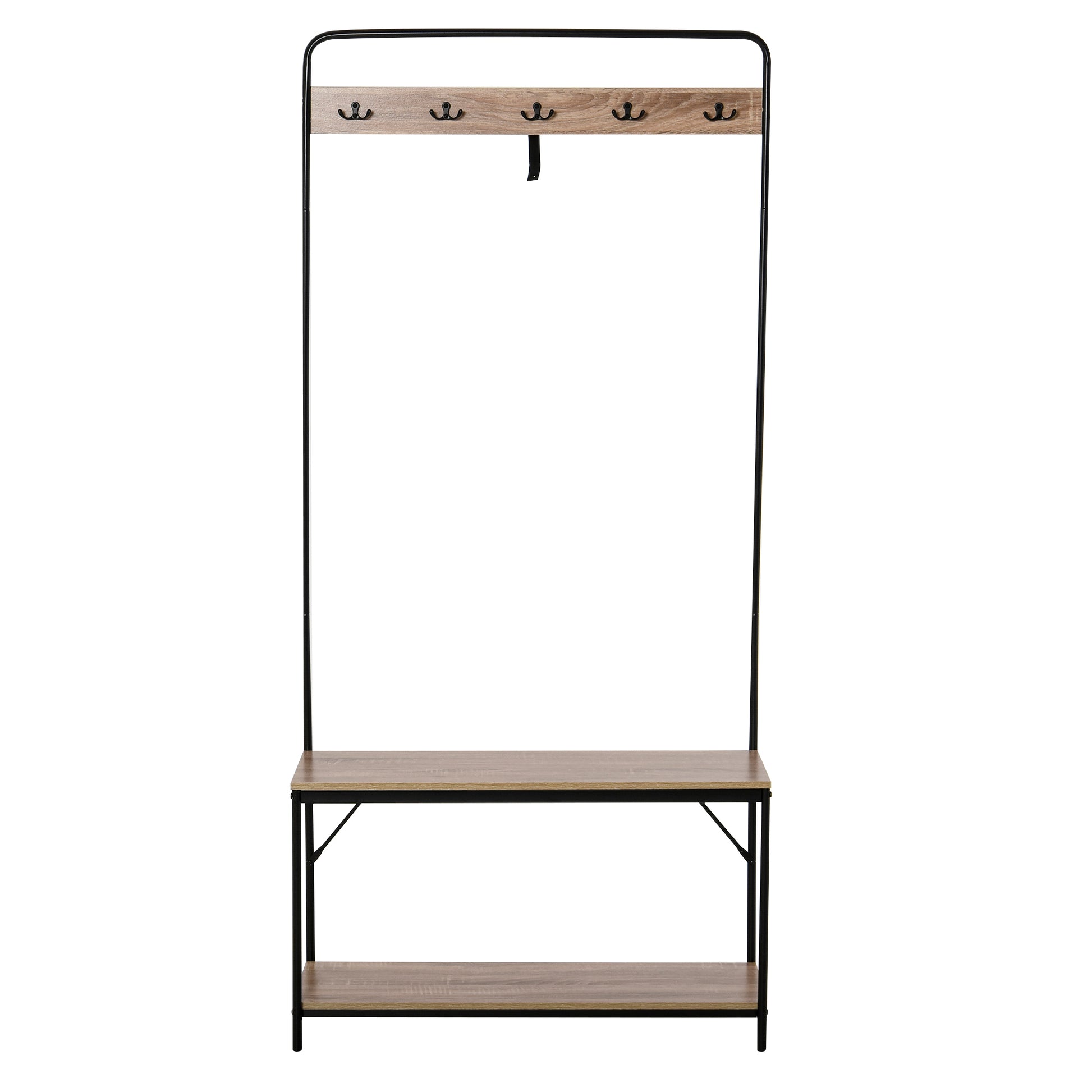 Coat Rack with Bench and Shoe Rack in Industrial Style, Vintage Wooden and Black Steel Entryway Furniture