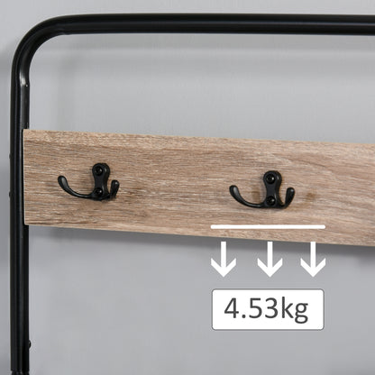 Coat Rack with Bench and Shoe Rack in Industrial Style, Vintage Wooden and Black Steel Entryway Furniture
