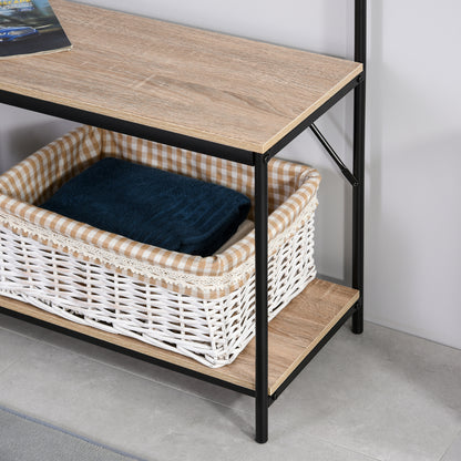 Coat Rack with Bench and Shoe Rack in Industrial Style, Vintage Wooden and Black Steel Entryway Furniture