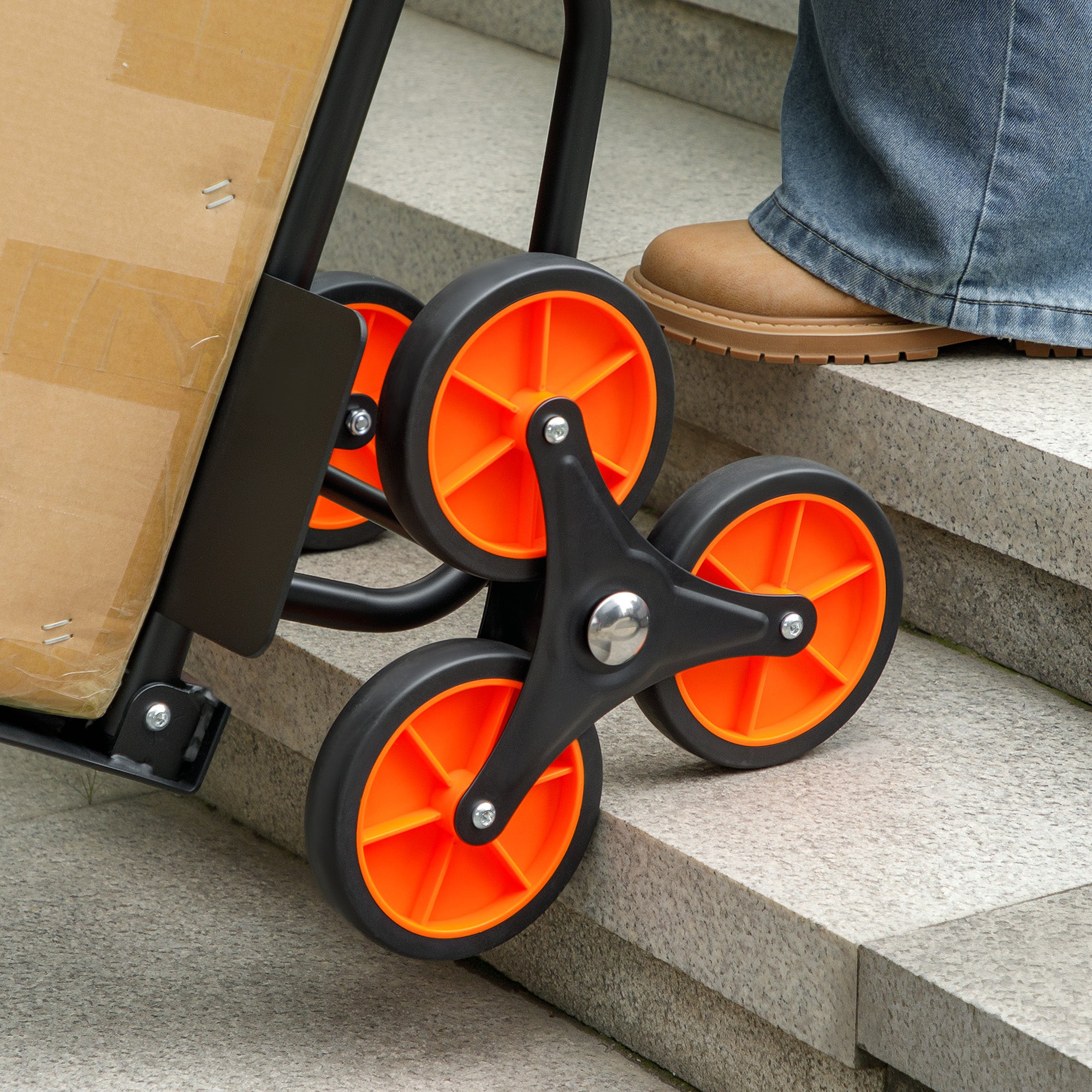 Folding 6-Wheel Stair-Climbing Hand Truck, Steel Frame, 265 lb Capacity, 42 in — Orange