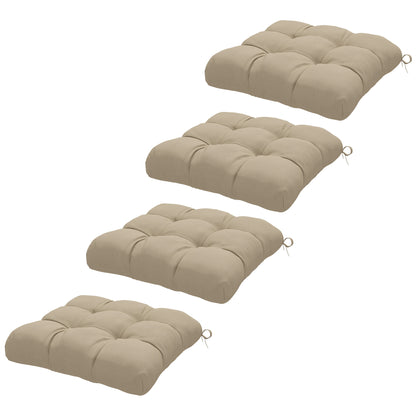 Set of 4 garden chair cushions, Tufted outdoor cushions, 10 cm padding with ties, dim. 48W x 48D cm, Khaki