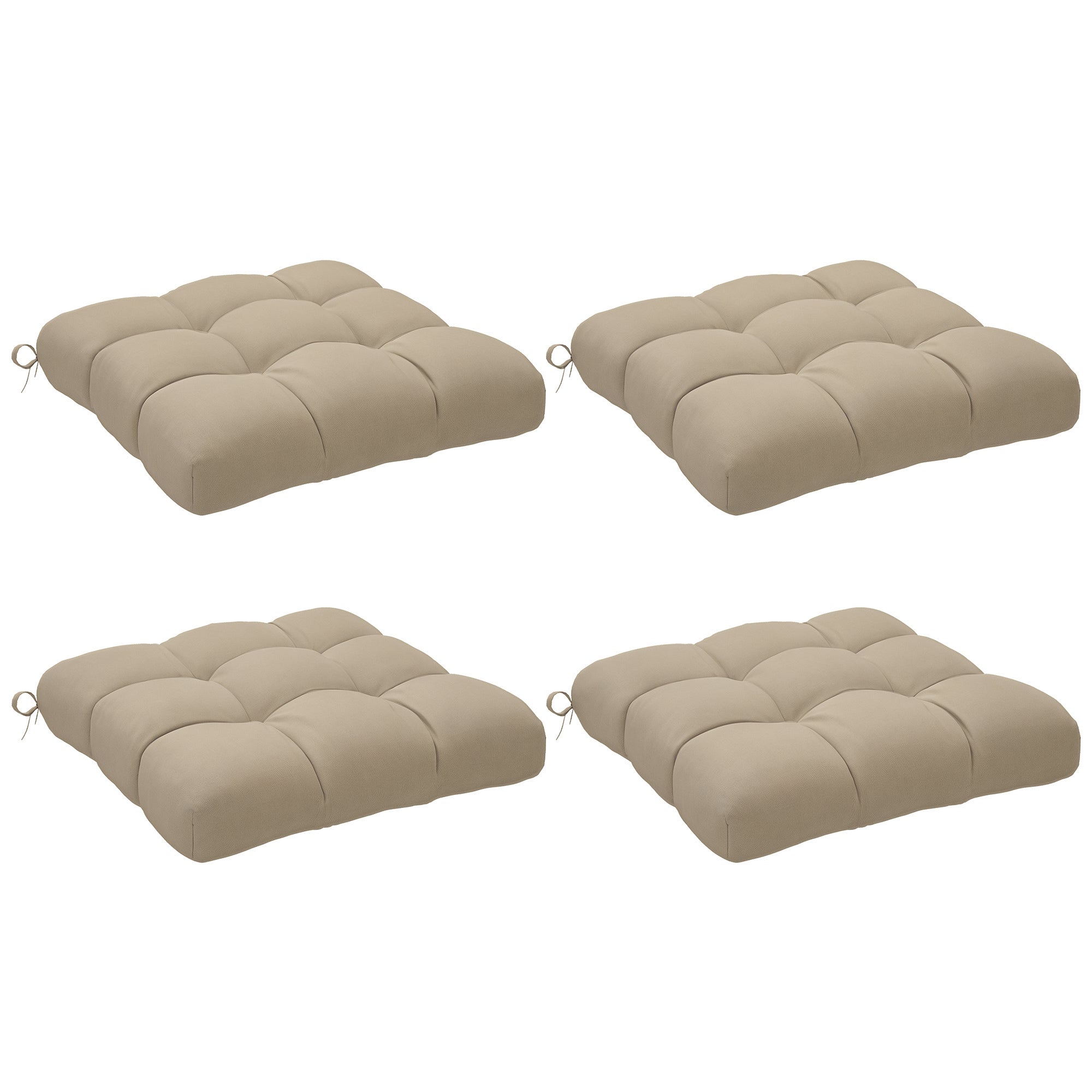 Set of 4 garden chair cushions, Tufted outdoor cushions, 10 cm padding with ties, dim. 48W x 48D cm, Khaki