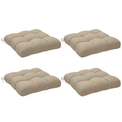 Set of 4 garden chair cushions, Tufted outdoor cushions, 10 cm padding with ties, dim. 48W x 48D cm, Khaki