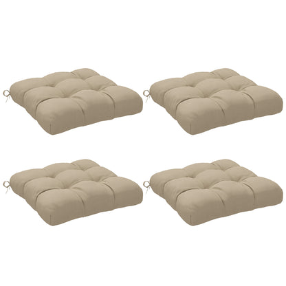 Set of 4 garden chair cushions, Tufted outdoor cushions, 10 cm padding with ties, dim. 48W x 48D cm, Khaki