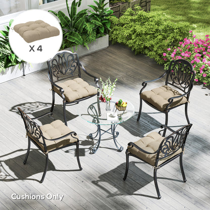 Set of 4 garden chair cushions, Tufted outdoor cushions, 10 cm padding with ties, dim. 48W x 48D cm, Khaki