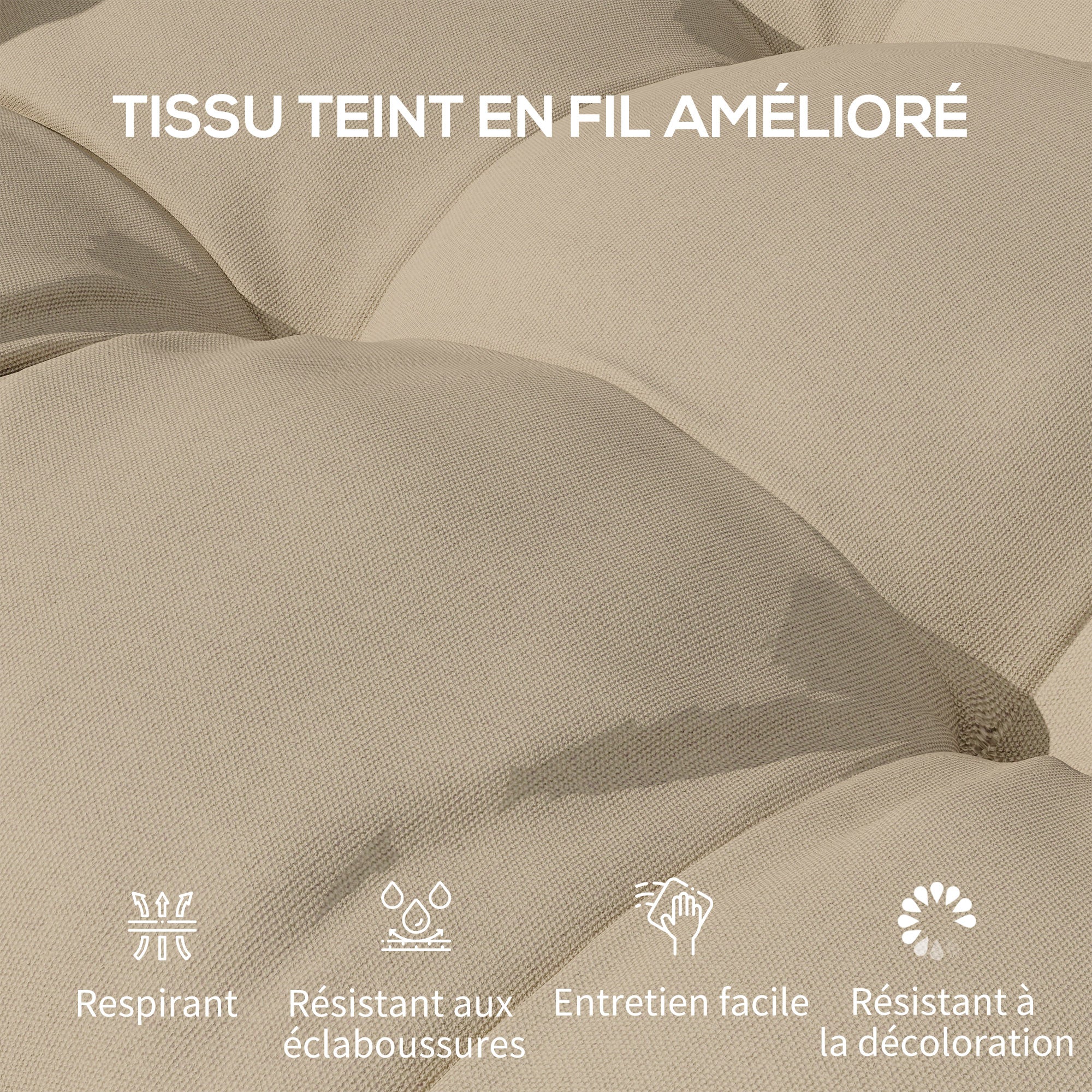 Set of 4 garden chair cushions, Tufted outdoor cushions, 10 cm padding with ties, dim. 48W x 48D cm, Khaki