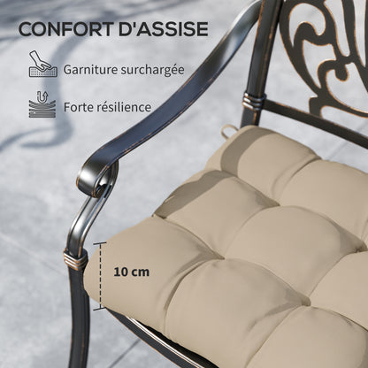 Set of 4 garden chair cushions, Tufted outdoor cushions, 10 cm padding with ties, dim. 48W x 48D cm, Khaki