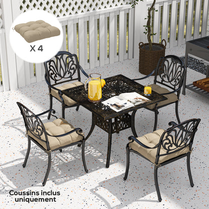 Set of 4 garden chair cushions, Tufted outdoor cushions, 10 cm padding with ties, dim. 48W x 48D cm, Khaki