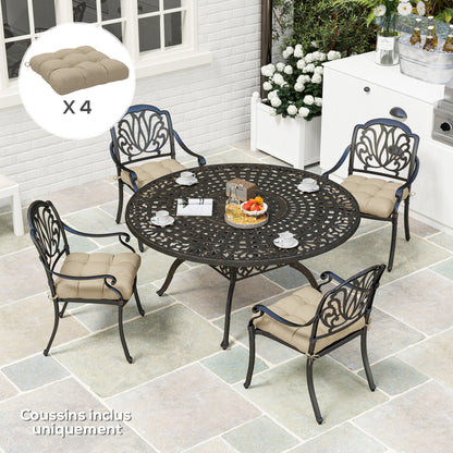 Set of 4 garden chair cushions, Tufted outdoor cushions, 10 cm padding with ties, dim. 48W x 48D cm, Khaki