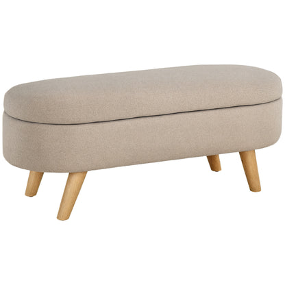 End of Bed Bench with Wooden Legs and Padded Seat 120 kg Capacity Oval Storage Ottoman for Bedroom Entryway Hallway Beige