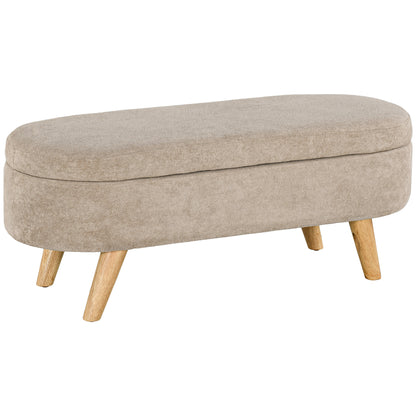 End of Bed Bench with Wooden Legs and Padded Seat 120 kg Capacity Oval Storage Ottoman for Bedroom Entryway Hallway Beige