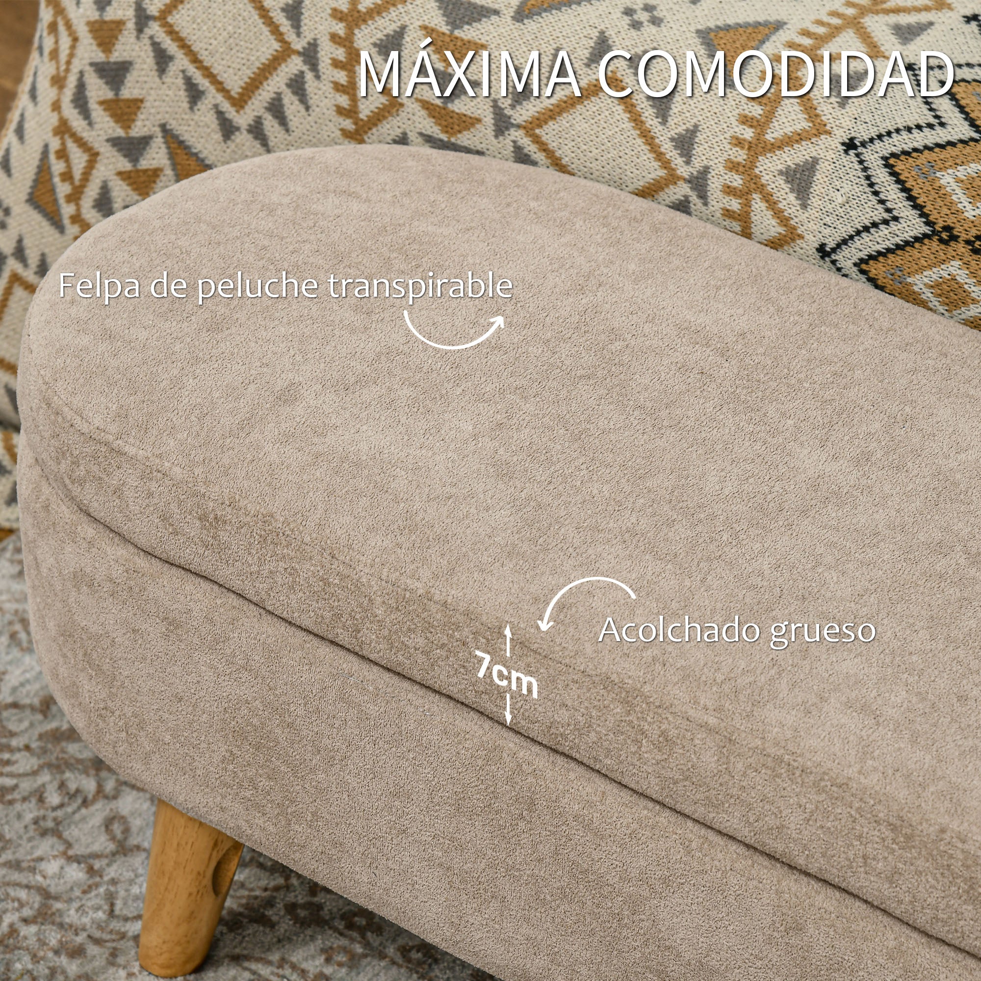 End of Bed Bench with Wooden Legs and Padded Seat 120 kg Capacity Oval Storage Ottoman for Bedroom Entryway Hallway Beige