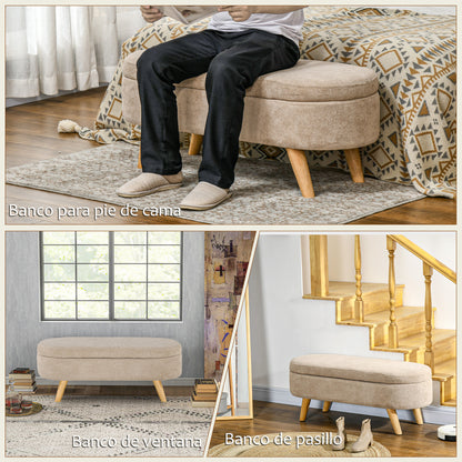 End of Bed Bench with Wooden Legs and Padded Seat 120 kg Capacity Oval Storage Ottoman for Bedroom Entryway Hallway Beige