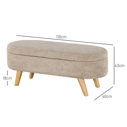 End of Bed Bench with Wooden Legs and Padded Seat 120 kg Capacity Oval Storage Ottoman for Bedroom Entryway Hallway Beige