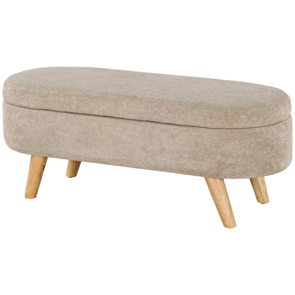 End of Bed Bench with Wooden Legs and Padded Seat 120 kg Capacity Oval Storage Ottoman for Bedroom Entryway Hallway Beige