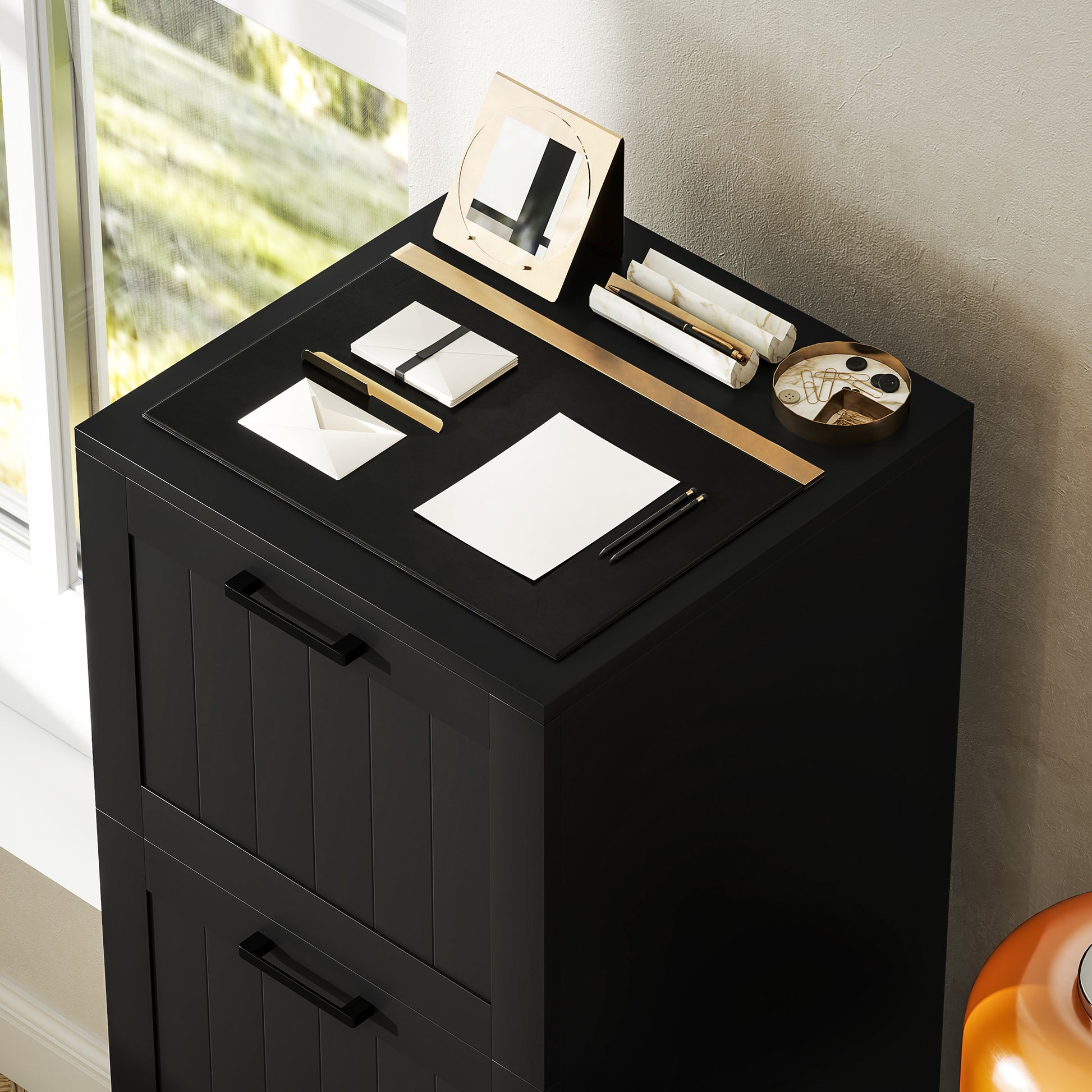 4-Drawer Document Holder with Adjustable Rail, 2 Keys and 2 Locks, MDF Office Cabinet Suitable for A4 and Letter Size Files, 40x40x131 cm, Black