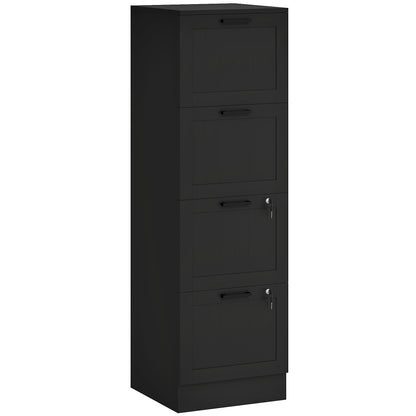4-Drawer Document Holder with Adjustable Rail, 2 Keys and 2 Locks, MDF Office Cabinet Suitable for A4 and Letter Size Files, 40x40x131 cm, Black