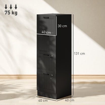4-Drawer Document Holder with Adjustable Rail, 2 Keys and 2 Locks, MDF Office Cabinet Suitable for A4 and Letter Size Files, 40x40x131 cm, Black