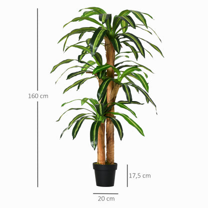 Artificial Dracaena 160 cm with Pot Artificial Plant with 66 Moss Leaves Tropical Tree for Garden Balcony Office Living Room Ø20x160 cm Green
