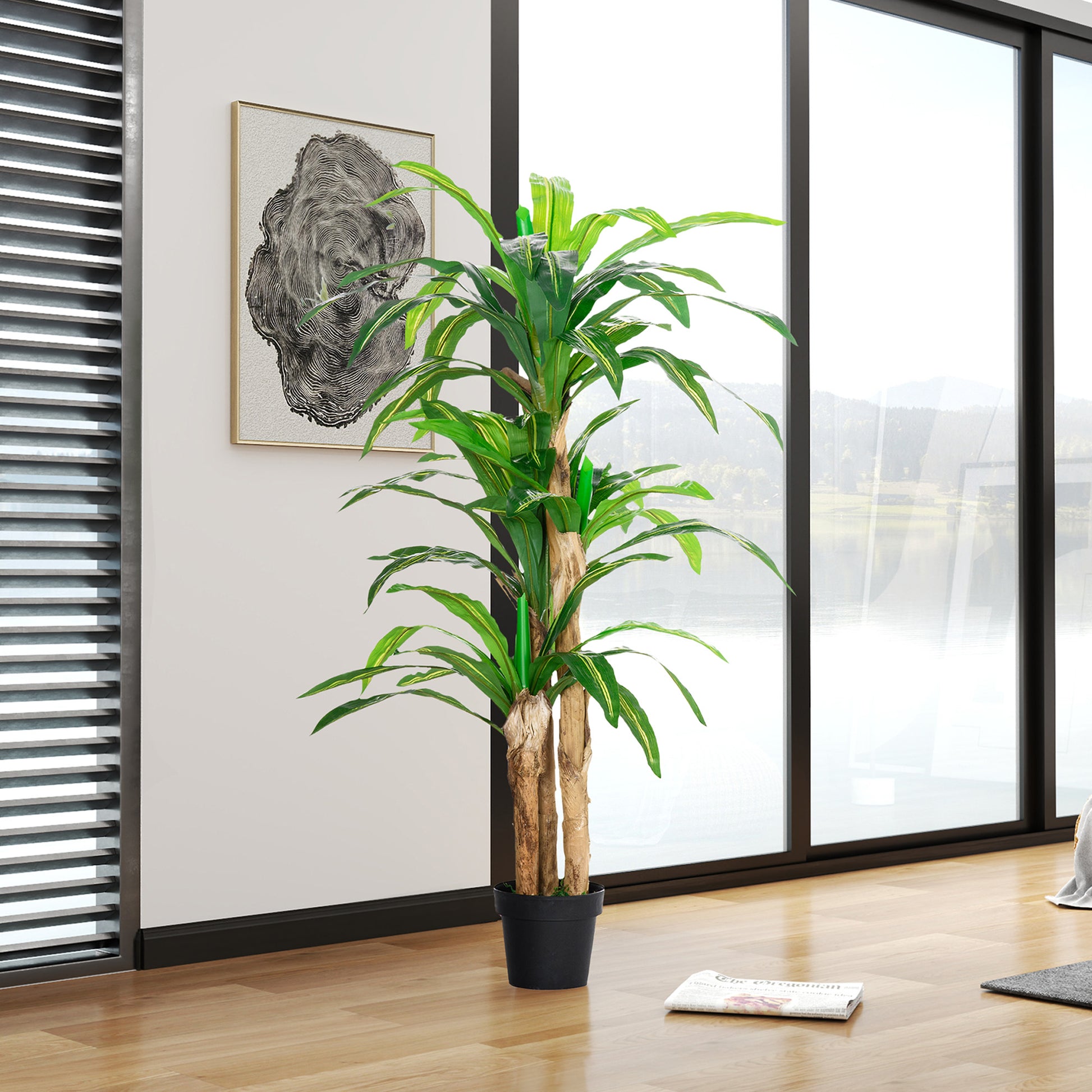 Artificial Dracaena 160 cm with Pot Artificial Plant with 66 Moss Leaves Tropical Tree for Garden Balcony Office Living Room Ø20x160 cm Green