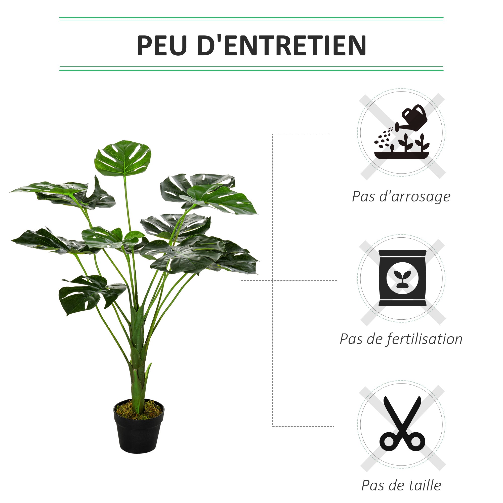 Artificial Plant Monstera Model Artificial Tree with 13 Leaves in Cement Pot, Indoor or Outdoor, Dim. Ø16 x 85H cm