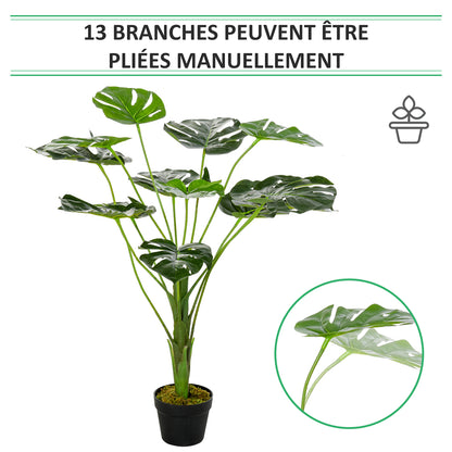 Artificial Plant Monstera Model Artificial Tree with 13 Leaves in Cement Pot, Indoor or Outdoor, Dim. Ø16 x 85H cm