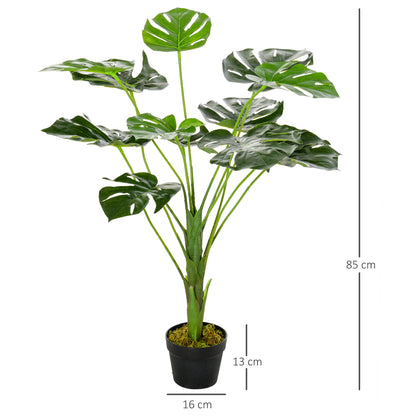 Artificial Plant Monstera Model Artificial Tree with 13 Leaves in Cement Pot, Indoor or Outdoor, Dim. Ø16 x 85H cm