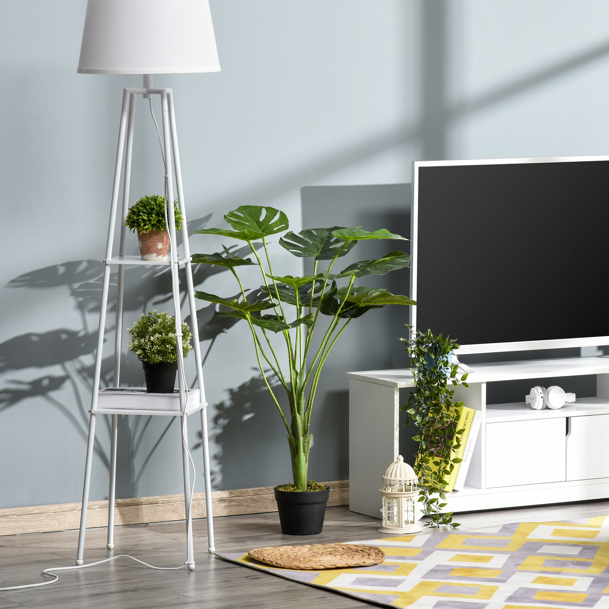 Artificial Plant Monstera Model Artificial Tree with 13 Leaves in Cement Pot, Indoor or Outdoor, Dim. Ø16 x 85H cm