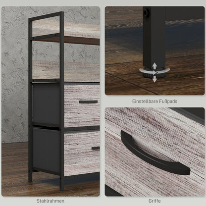 Chest of Drawers with 5 Fabric Drawers, Storage Cabinet, Dresser with 2 Shelves, Steel Frame, Industrial Design for Living Room, Bedroom Grey