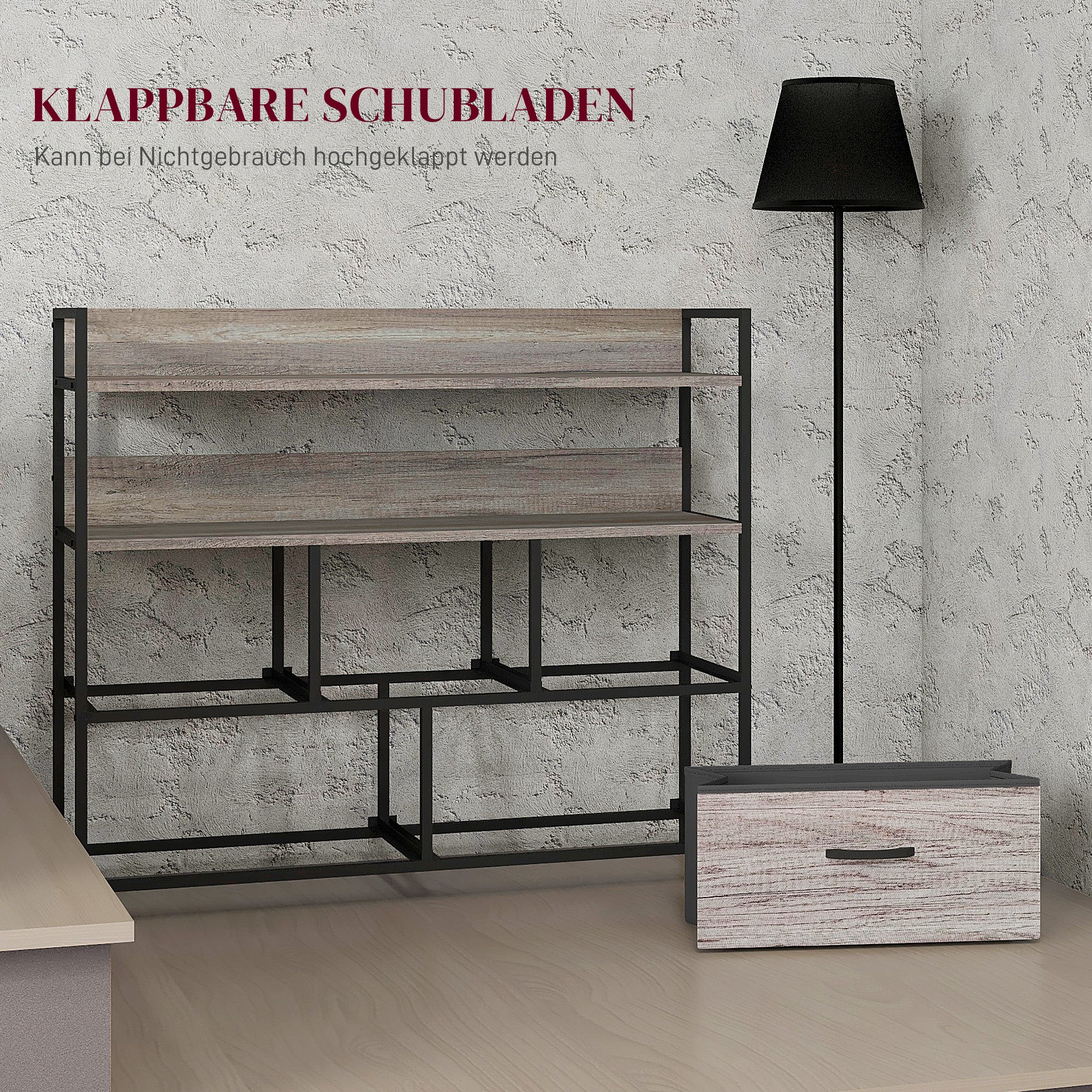 Chest of Drawers with 5 Fabric Drawers, Storage Cabinet, Dresser with 2 Shelves, Steel Frame, Industrial Design for Living Room, Bedroom Grey