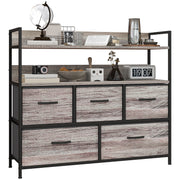 Chest of Drawers with 5 Fabric Drawers, Storage Cabinet, Dresser with 2 Shelves, Steel Frame, Industrial Design for Living Room, Bedroom Grey