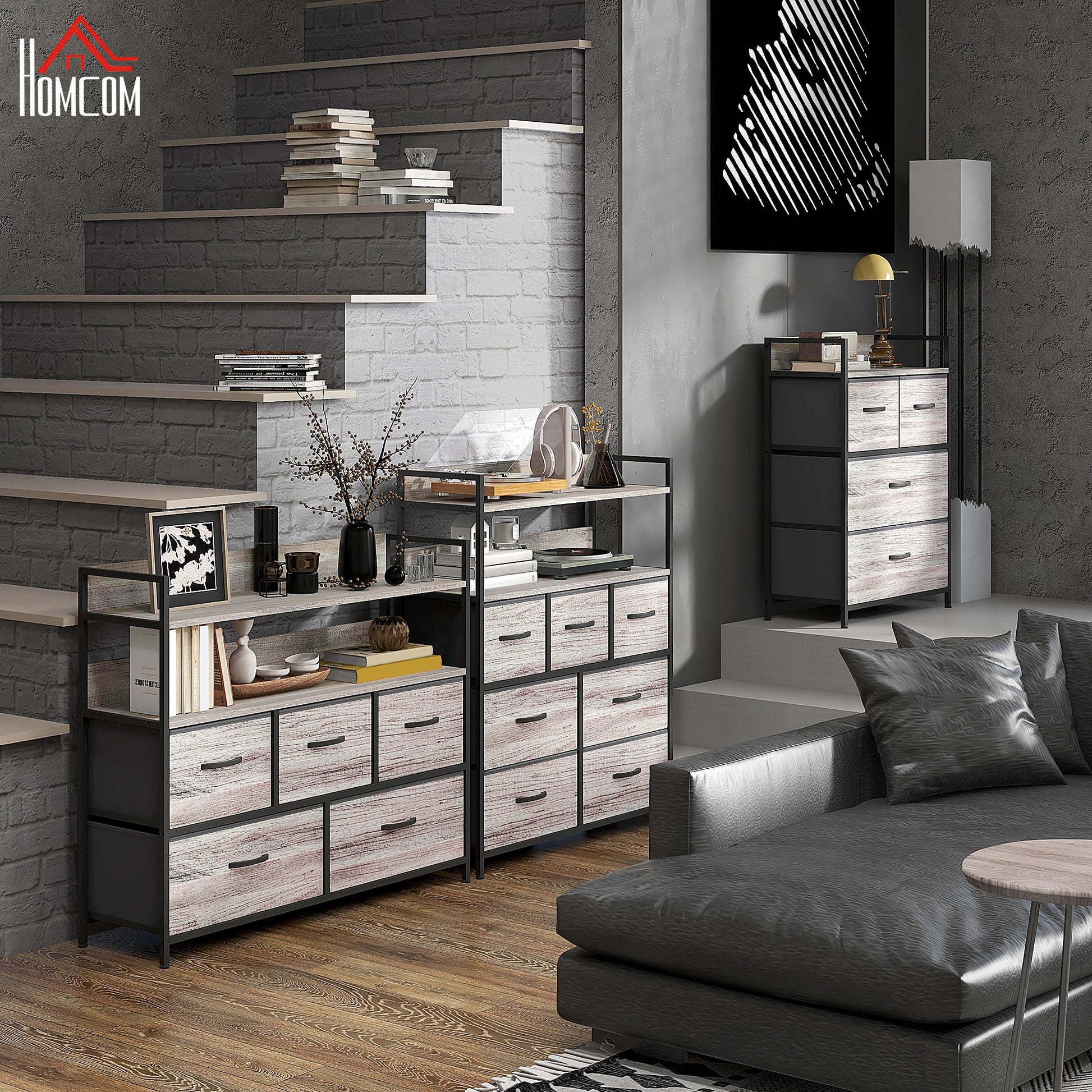 Chest of Drawers with 5 Fabric Drawers, Storage Cabinet, Dresser with 2 Shelves, Steel Frame, Industrial Design for Living Room, Bedroom Grey