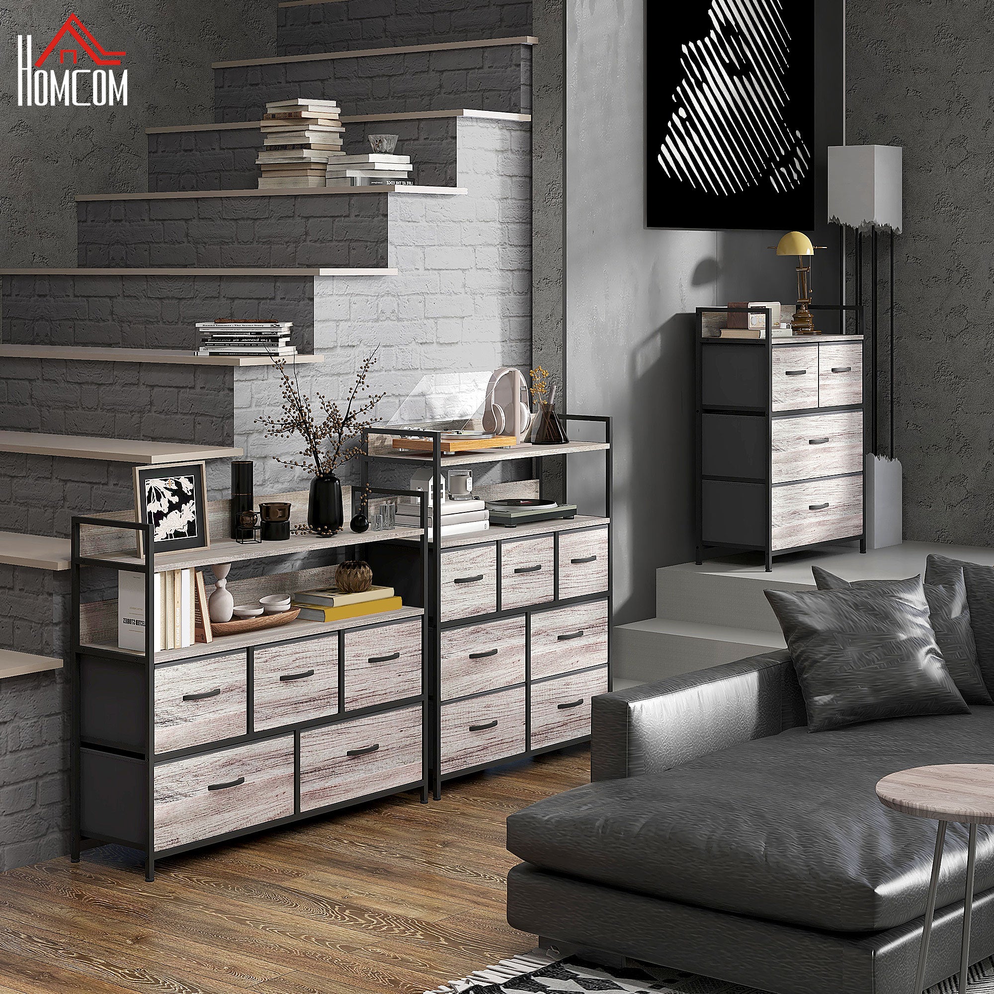 Chest of Drawers with 5 Fabric Drawers, Storage Cabinet, Dresser with 2 Shelves, Steel Frame, Industrial Design for Living Room, Bedroom Grey